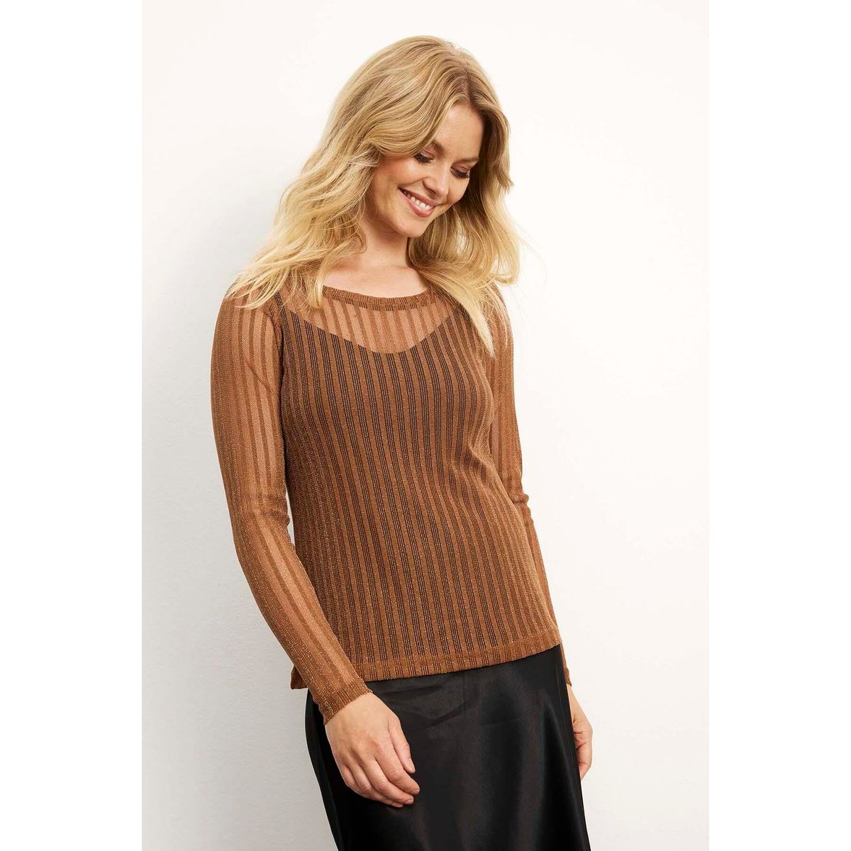 IN FRONT Giana Mesh Bluse, Farve: Cognac, Størrelse: XL, Dame