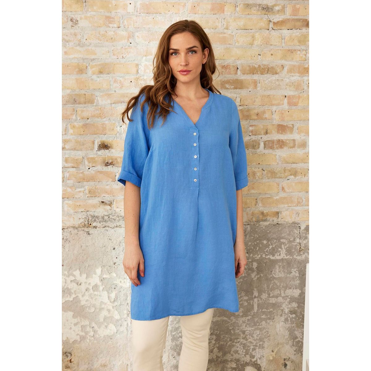 IN FRONT Lino Tunic, Farve: Blue, Størrelse: M, Dame