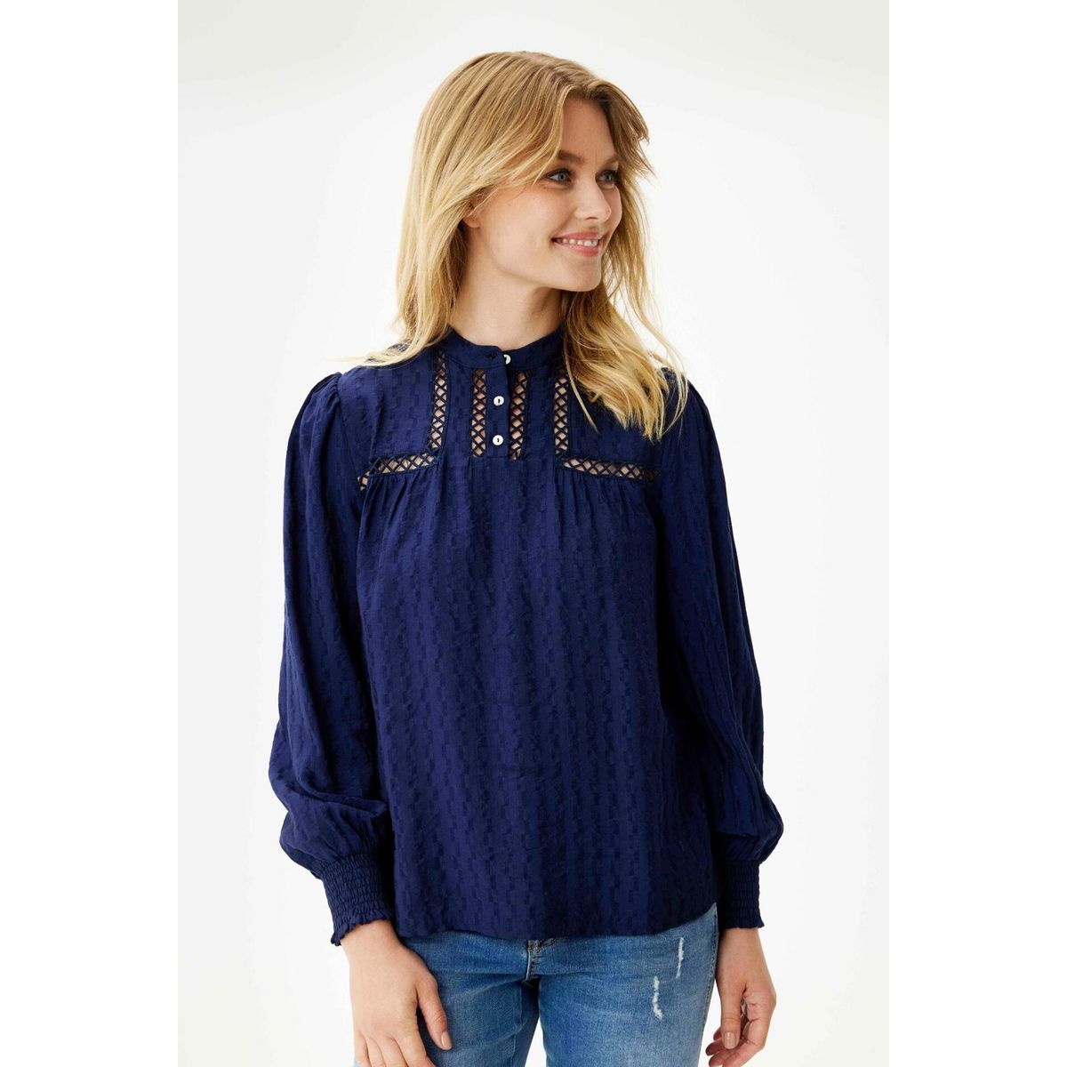 IN FRONT Soffy Bluse, Farve: Navy, Størrelse: S, Dame