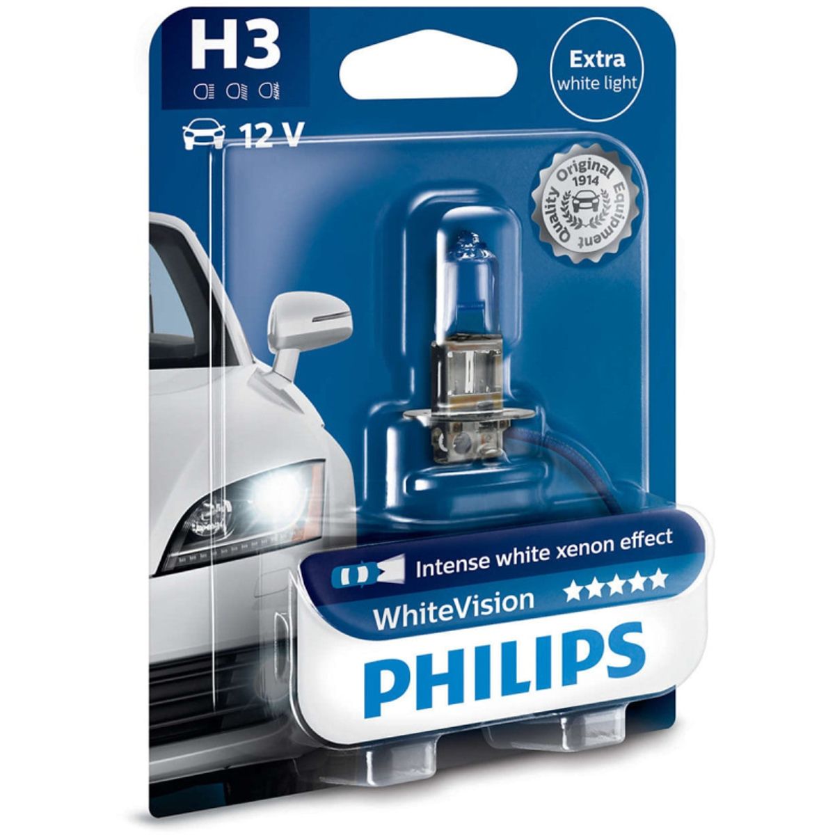 Philips White Vision H3 pære med Xenon effekt & +60% mere lys (1 stk)