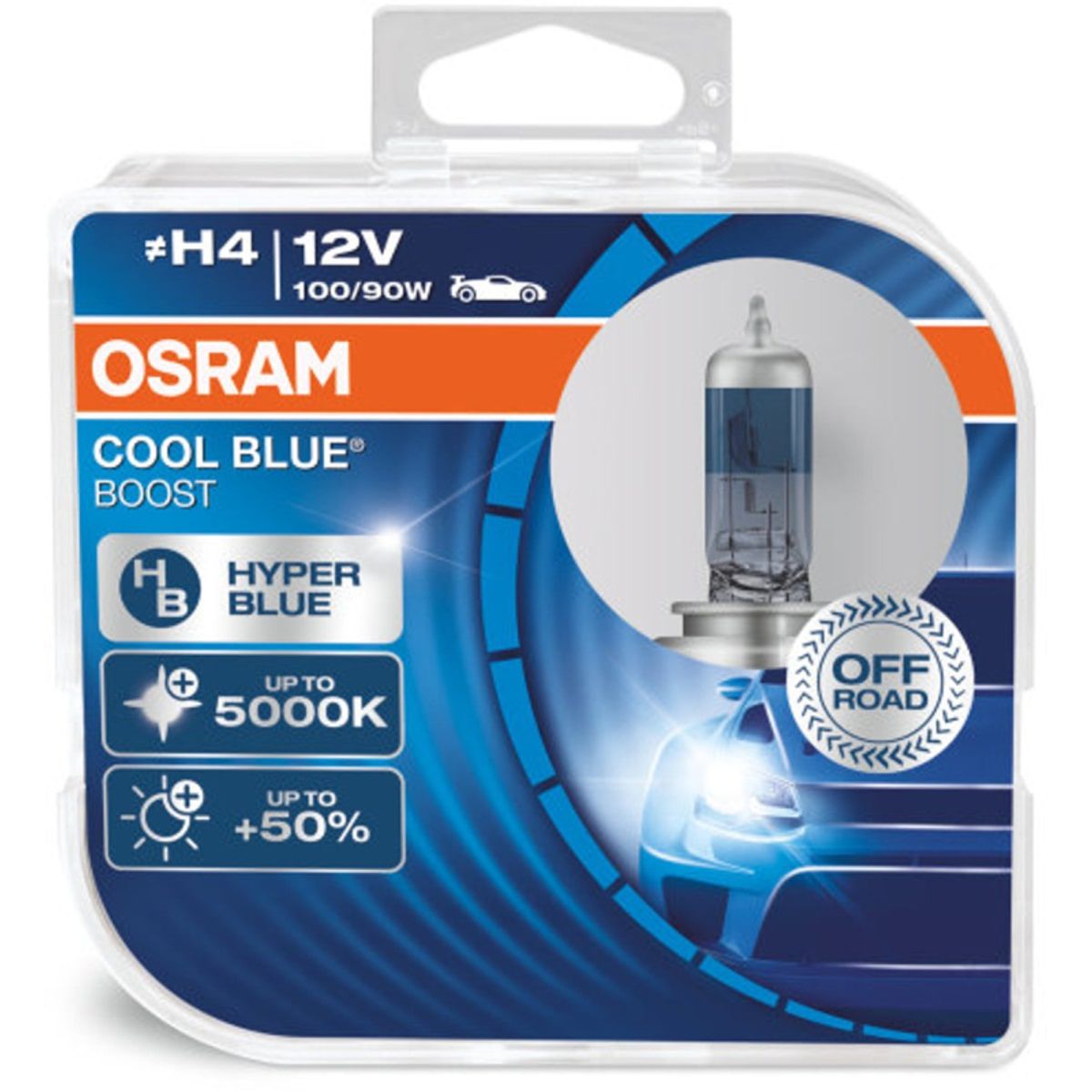 Osram H4 Cool Blue Boost pærer med +50% mere lys, (2 stk) pakke