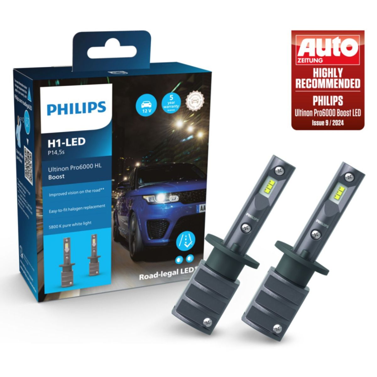 Philips Ultinon Pro6000 HL Boost H1 LED +300% mere lys (2 stk.)