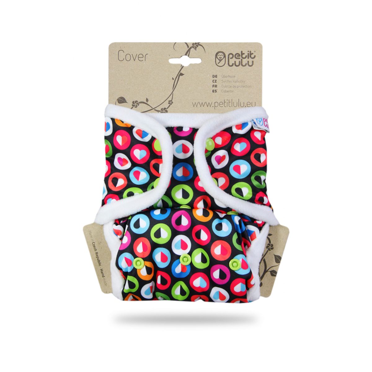 Petit Lulu onesize prefold cover - trykknapper - colorful hearts