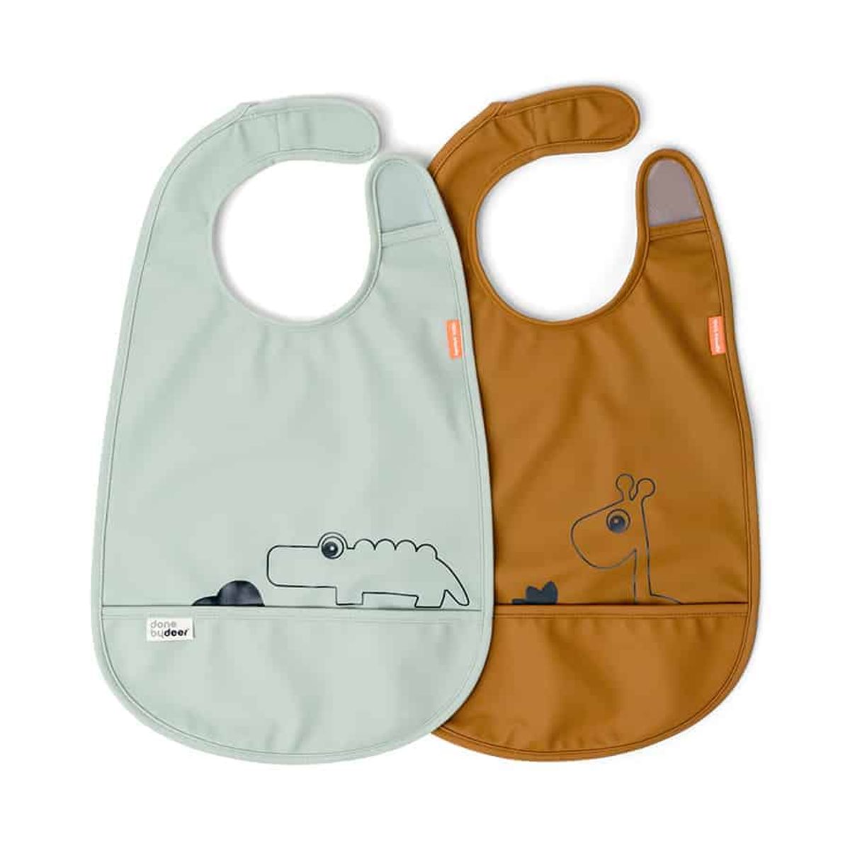 Bib w/velcro 2-pack Deer friends Mustard/Green