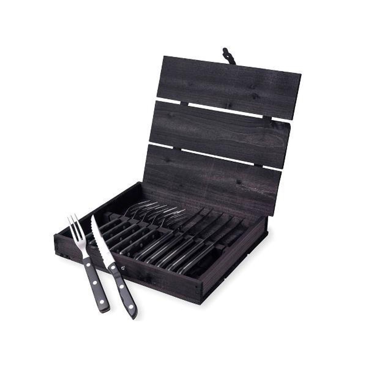 Gense Old Farmer Steak/grill Bestik - Sort - 12 dele