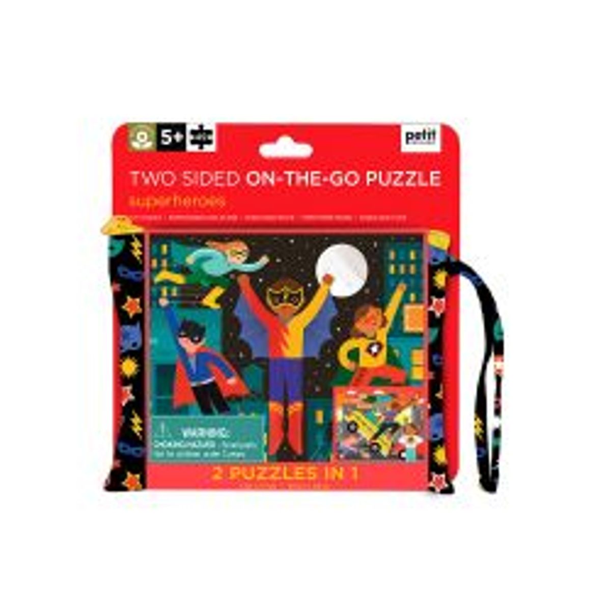 Petit Collage Two Sided Puzzle Superheroes - Puslespil