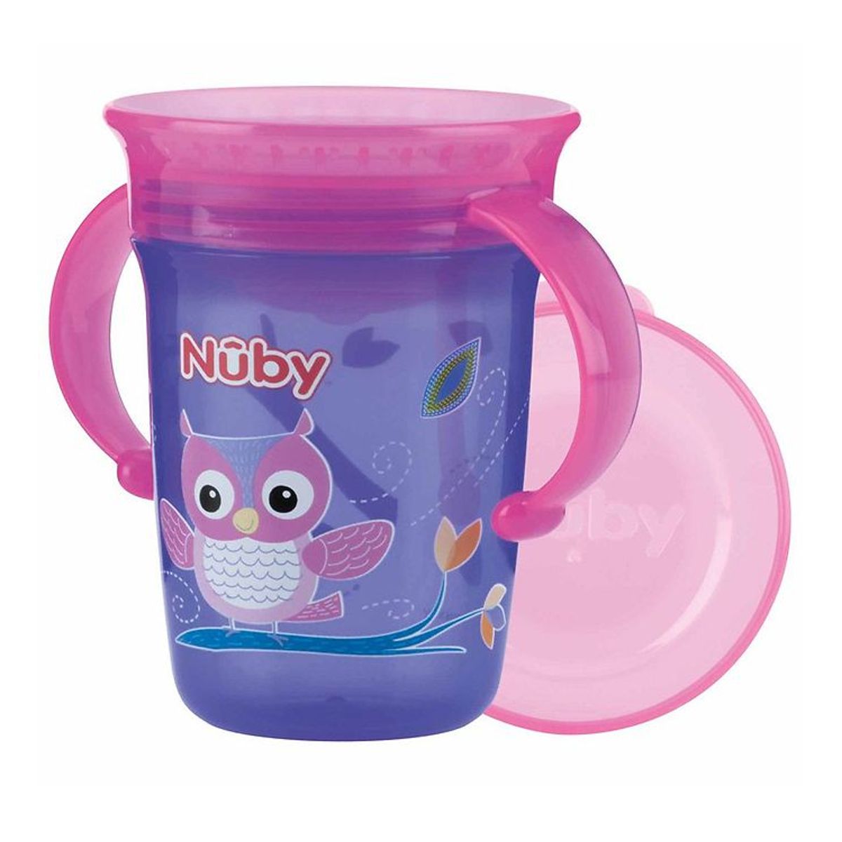 Nuby Drikkekop m. Håndtag - 240ml -Lilla m. Print