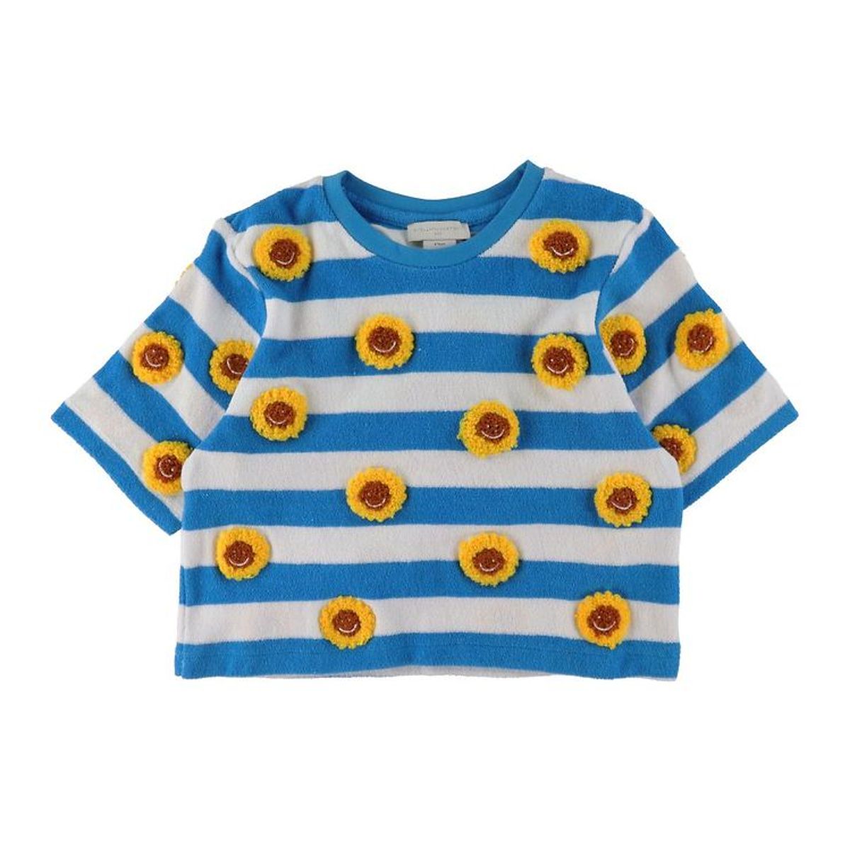 Stella McCartney Kids T-Shirt - Frotté - Blå/Hvidstribet m. Blom