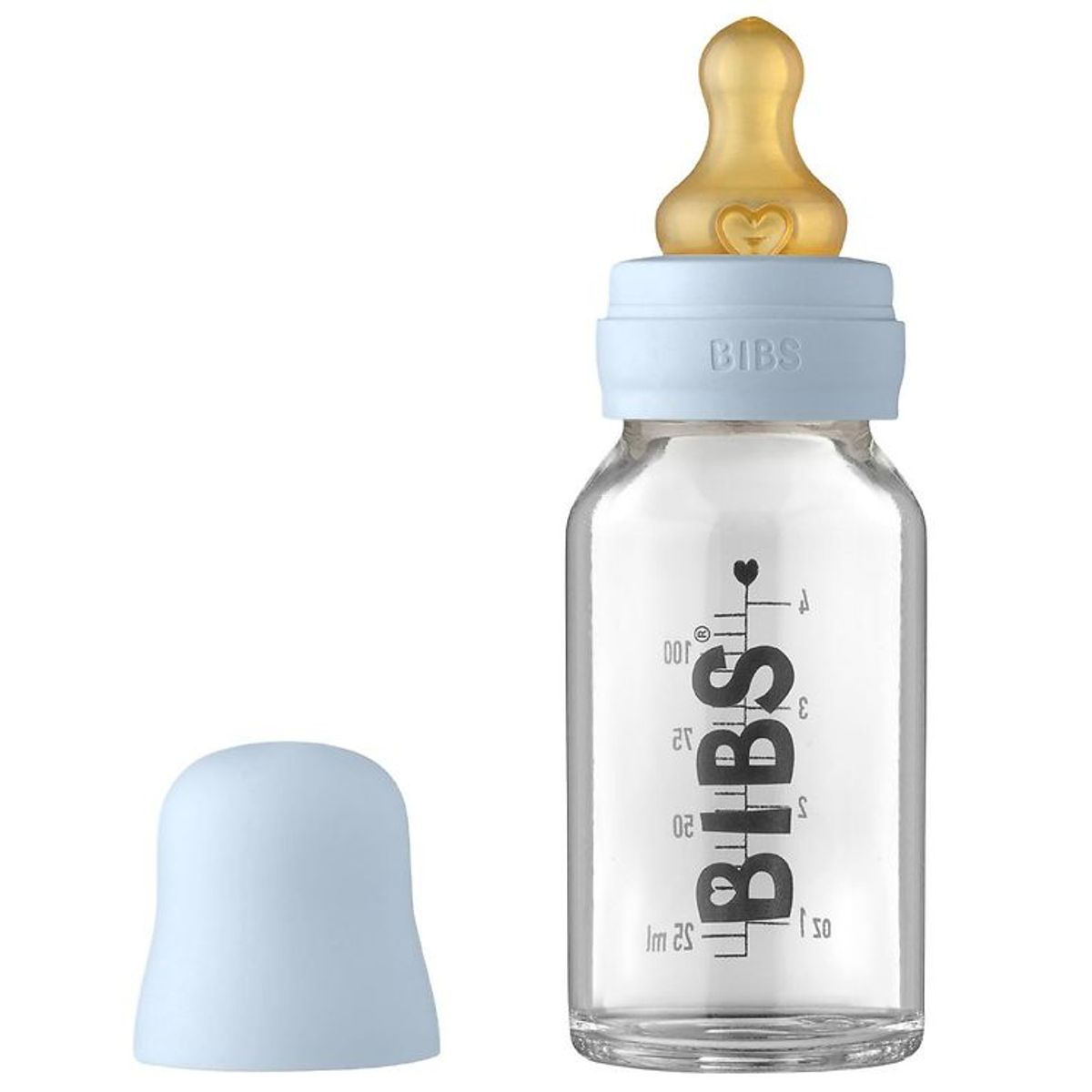 BIBS Sutteflaske - Glas - 110 ml - Naturgummi - Baby Blue