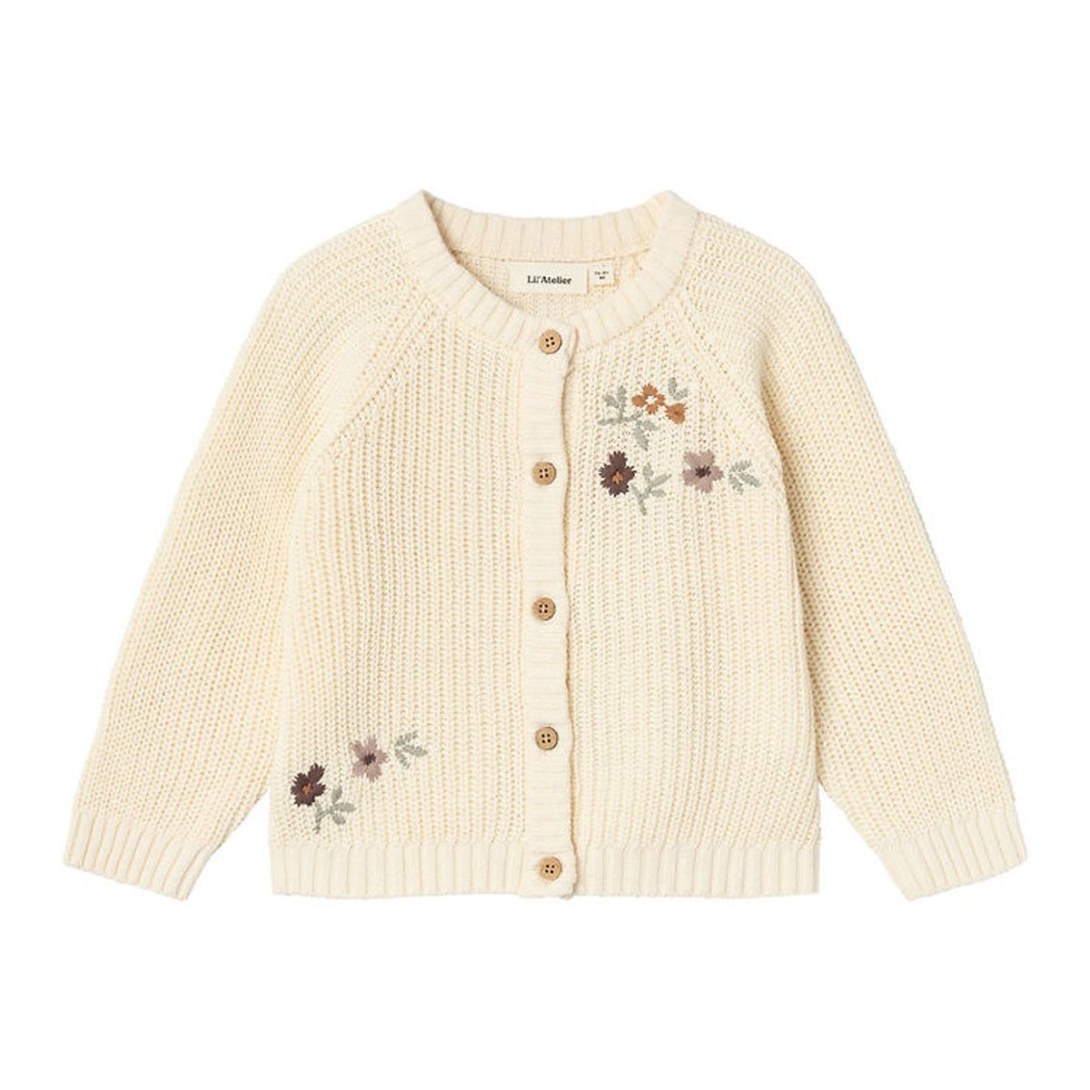 Lil' Atelier Cardigan - Strik - Rib - NmfEmlen - Birch m. Blomst