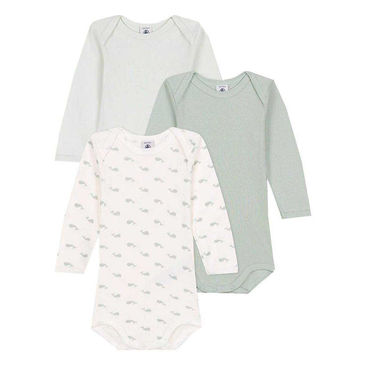 Petit Bateau Body l/æ - 3-pak - Grøn/Hvid