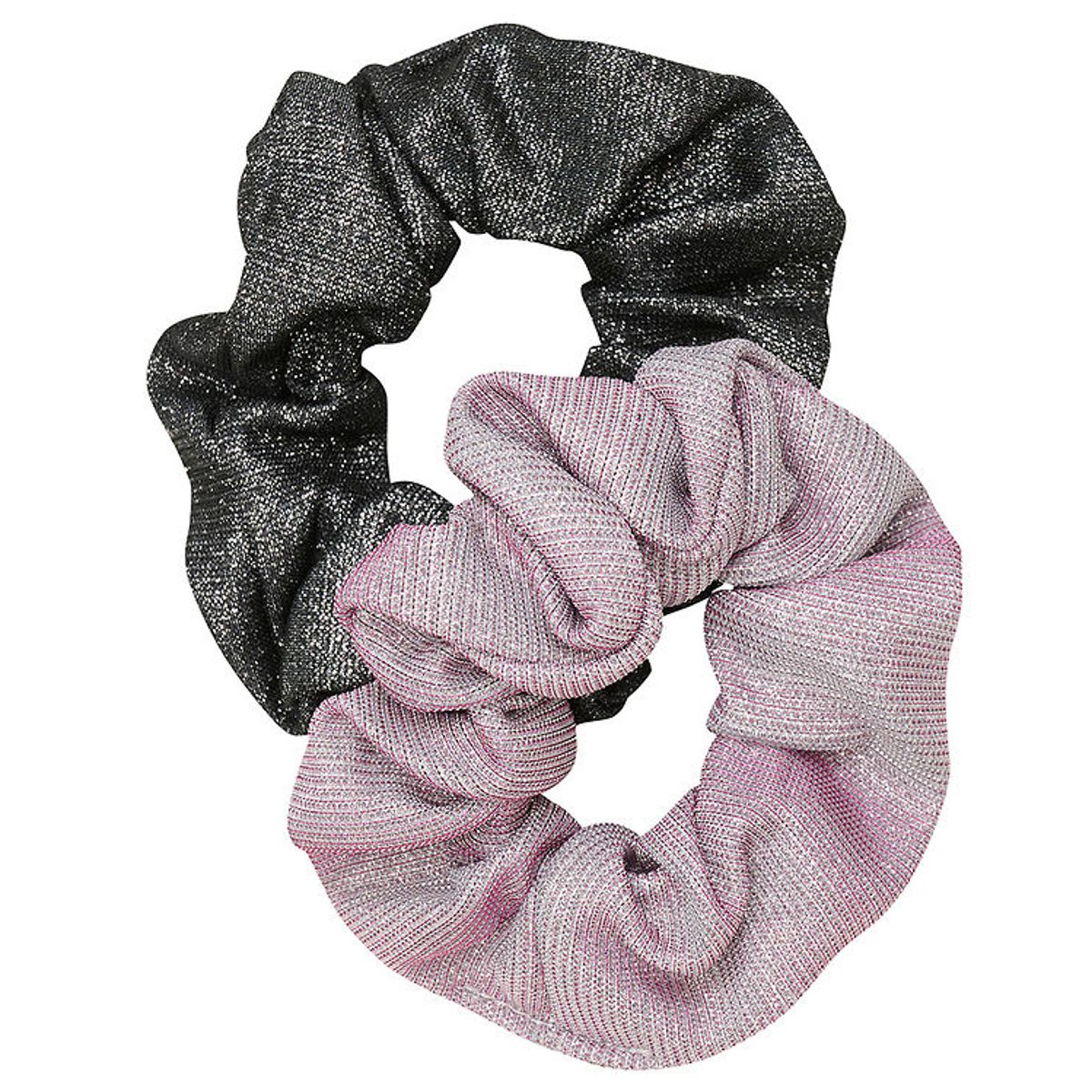 Creamie Hårelastikker - Scrunchies - 2-Pak - Sort/Lilla m. Glimm