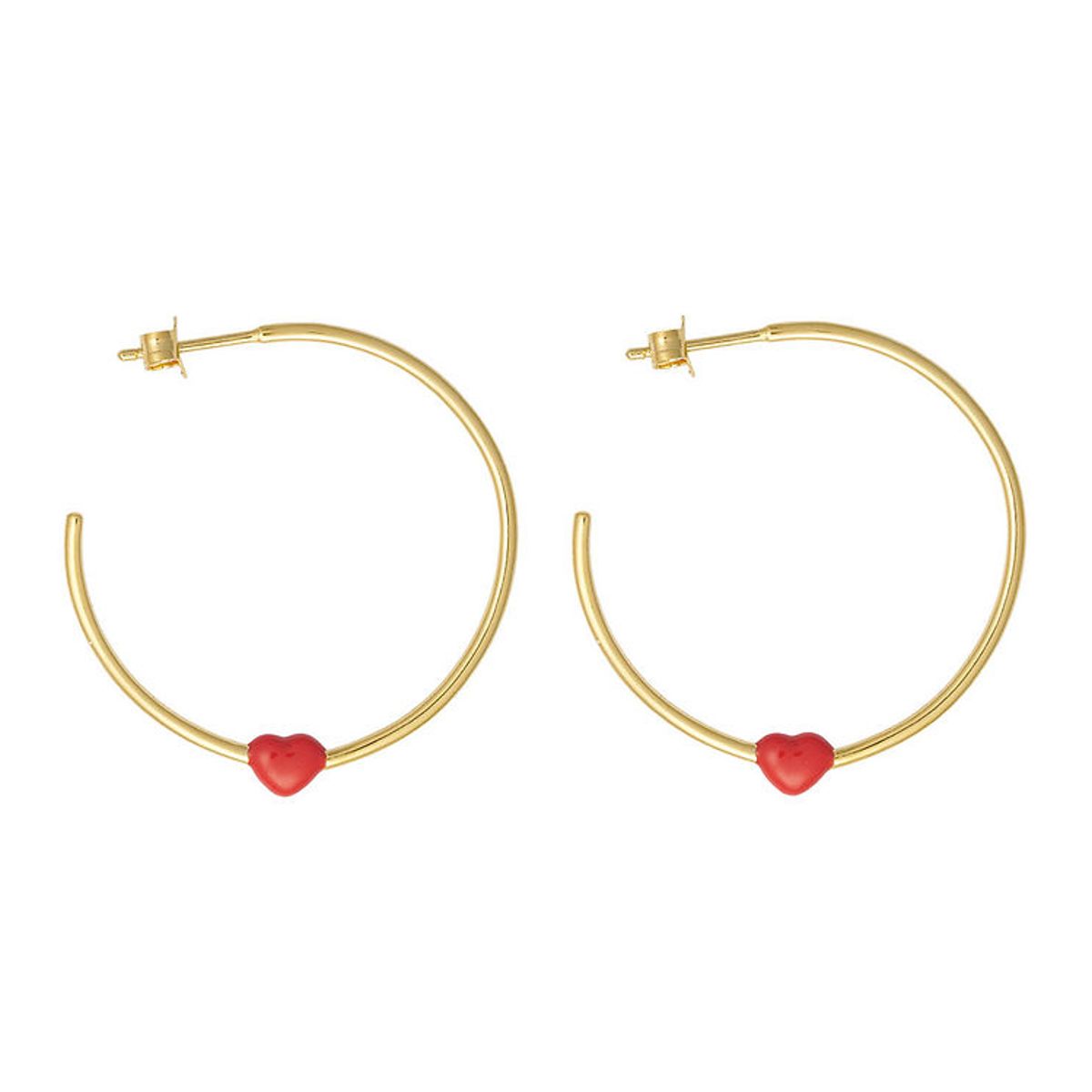 Design Letters Øreringe - Little Big Love Hoops - Guld/Rød