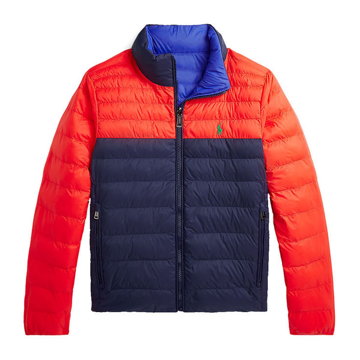 Polo Ralph Lauren Dynejakke - Vendbar - Orange/Navy/Blå