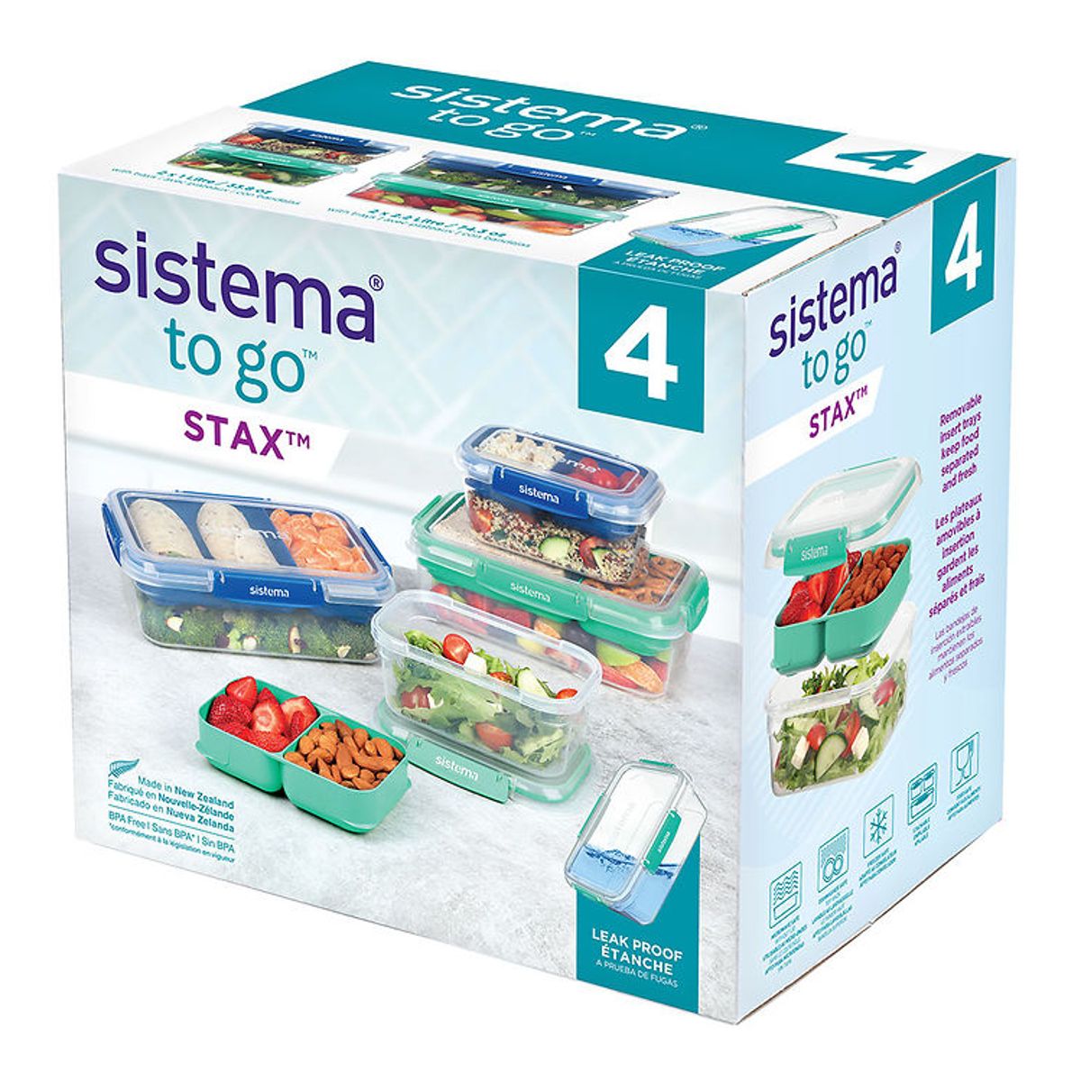 Sistema Madkasser - 4-pak - Stax To Go - Blå/Grøn