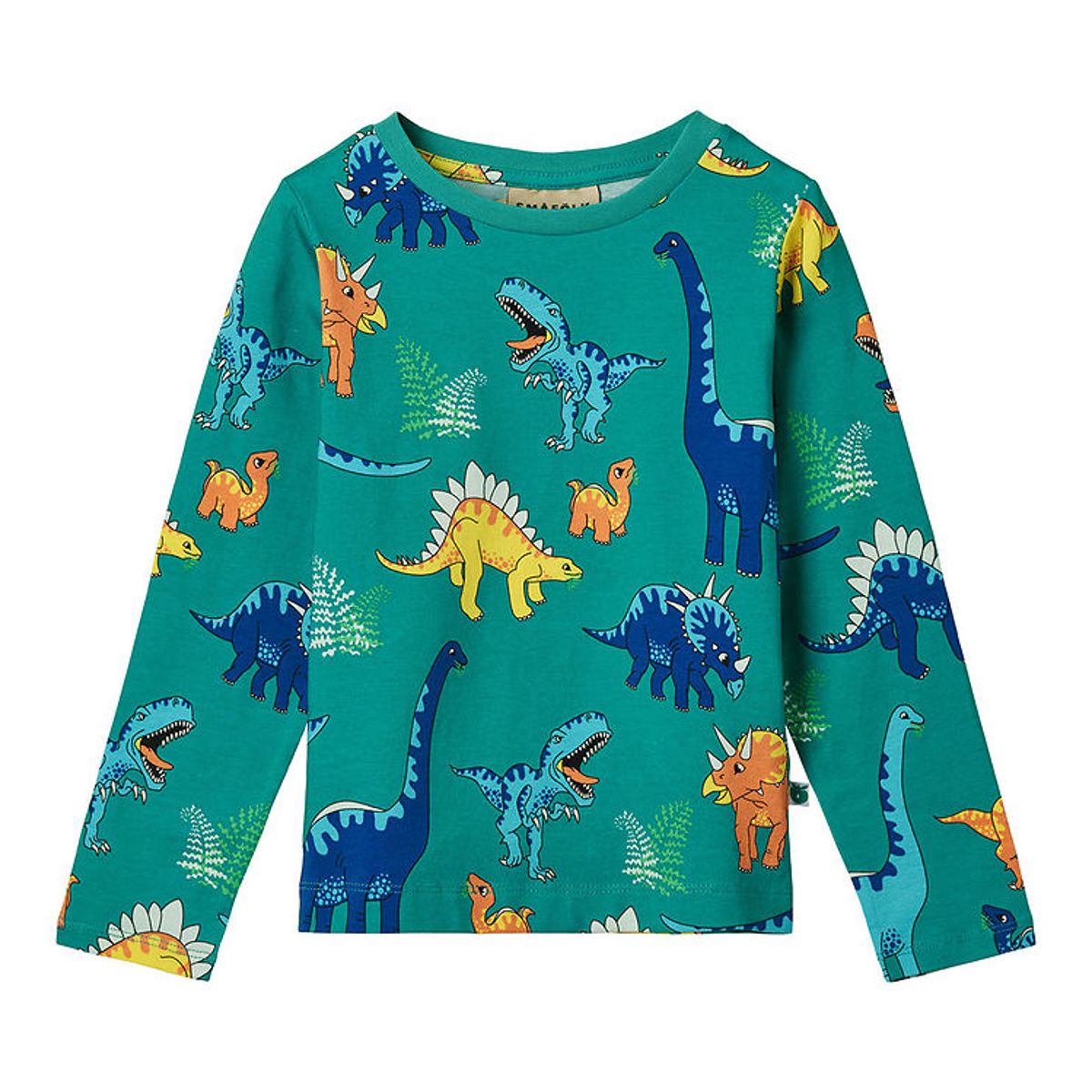 Småfolk Bluse - Teal m. Dinosaurer