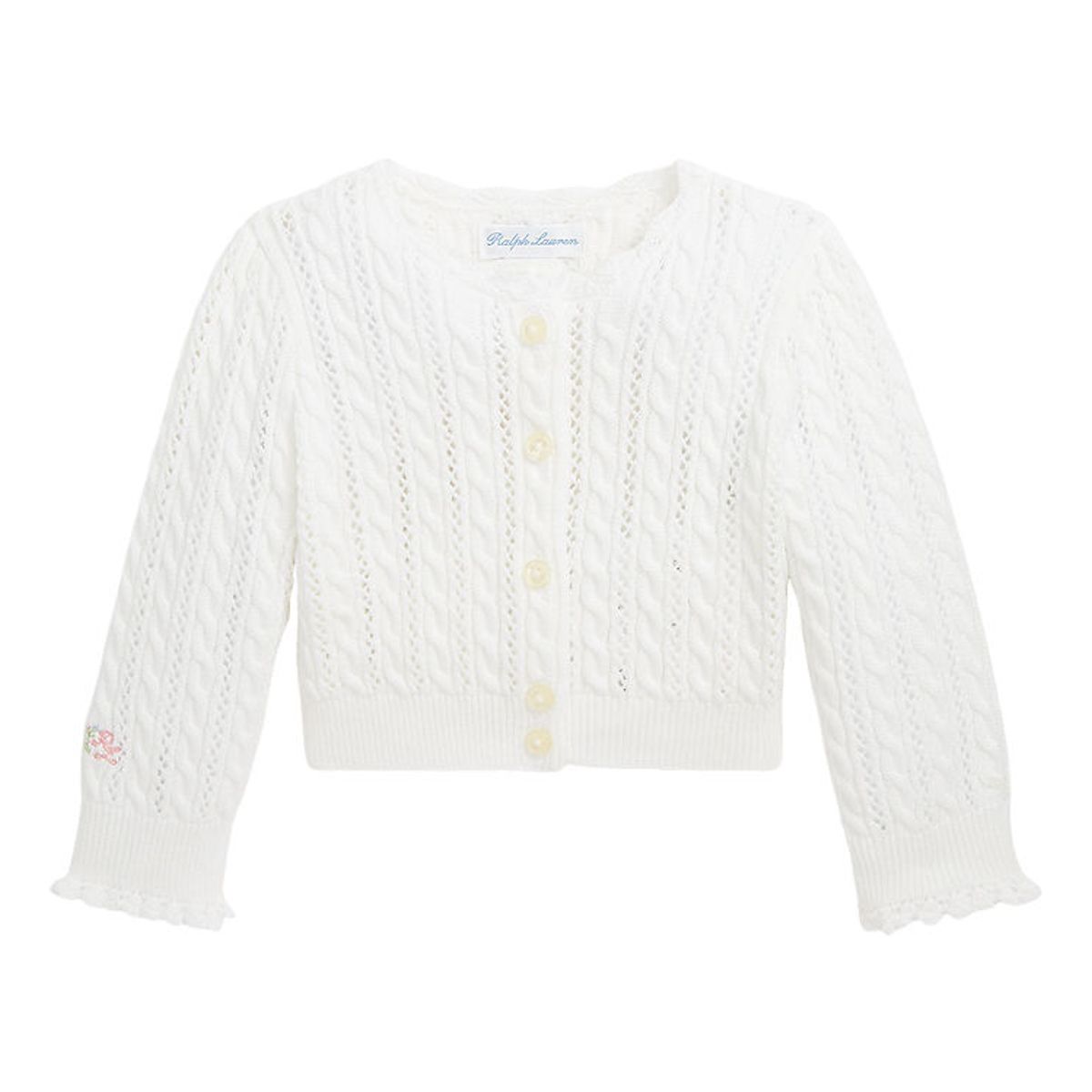 Polo Ralph Lauren Cardigan - Cropped - Strik - Hvid m. Hulmønste