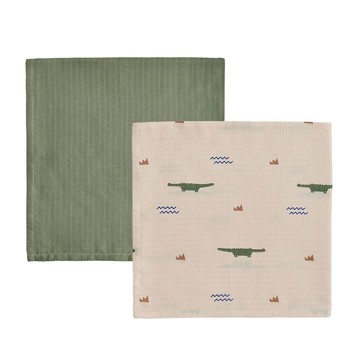 OYOY Stofbleer - 70x70 cm - Krokodille - 2-pak - Beige/Olive Gre