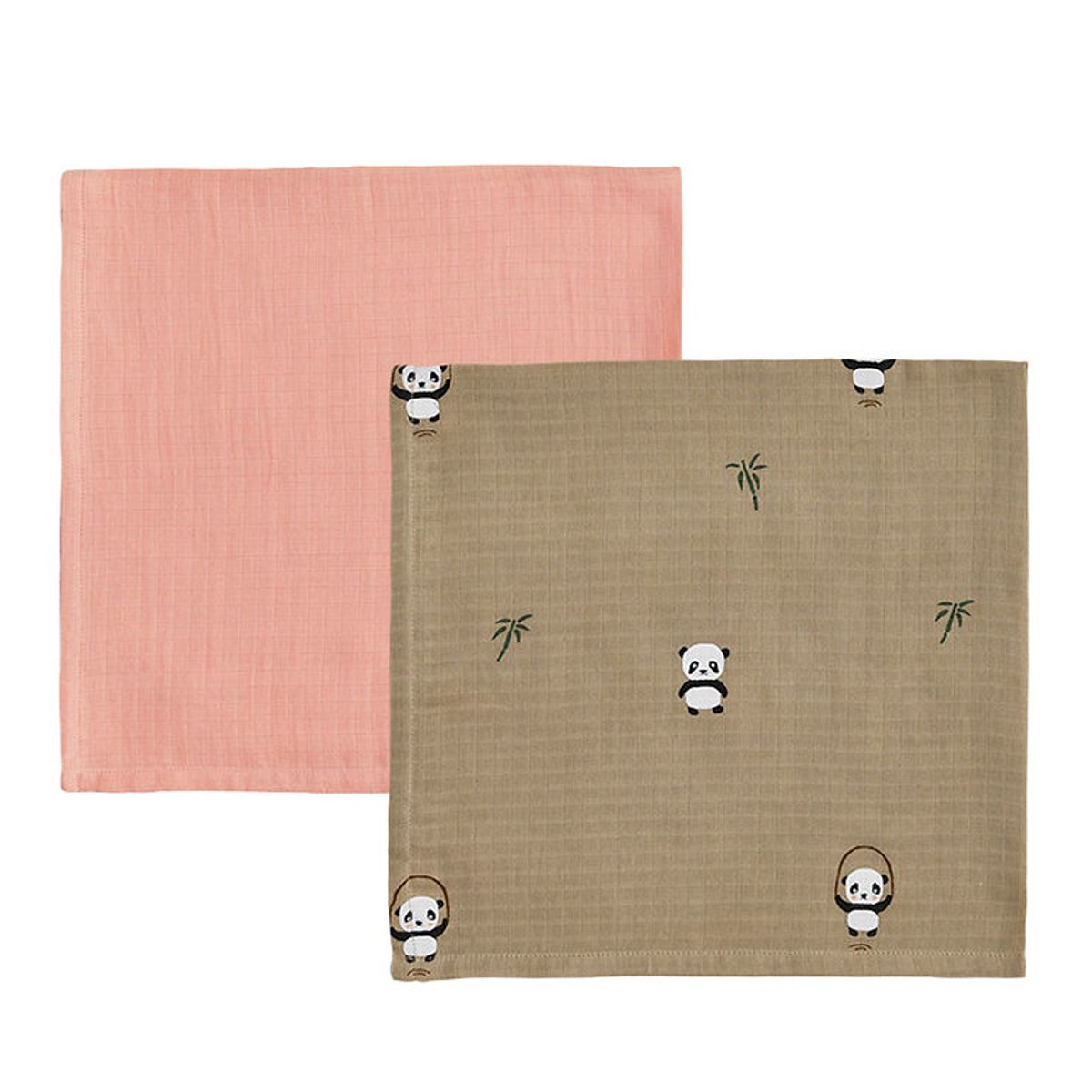 OYOY Stofbleer - 70x70cm - Panda - 2-pak - Khaki/Rose