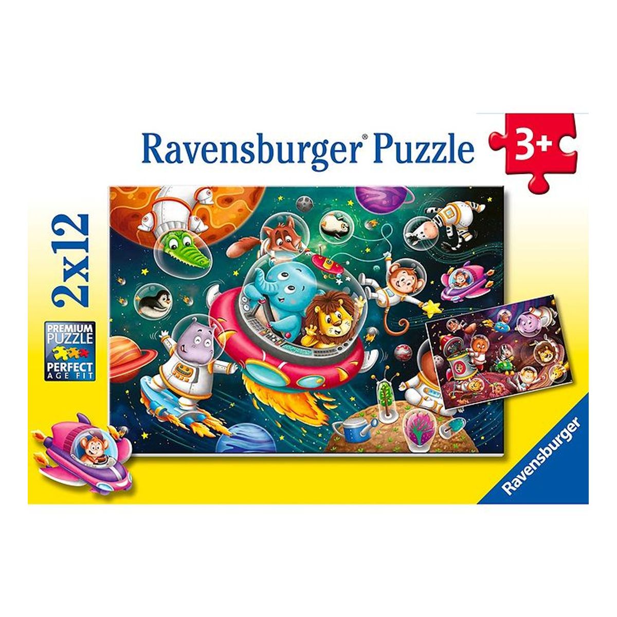 Ravensburger Puslespil - 2x12 Brikker - Animals In Space