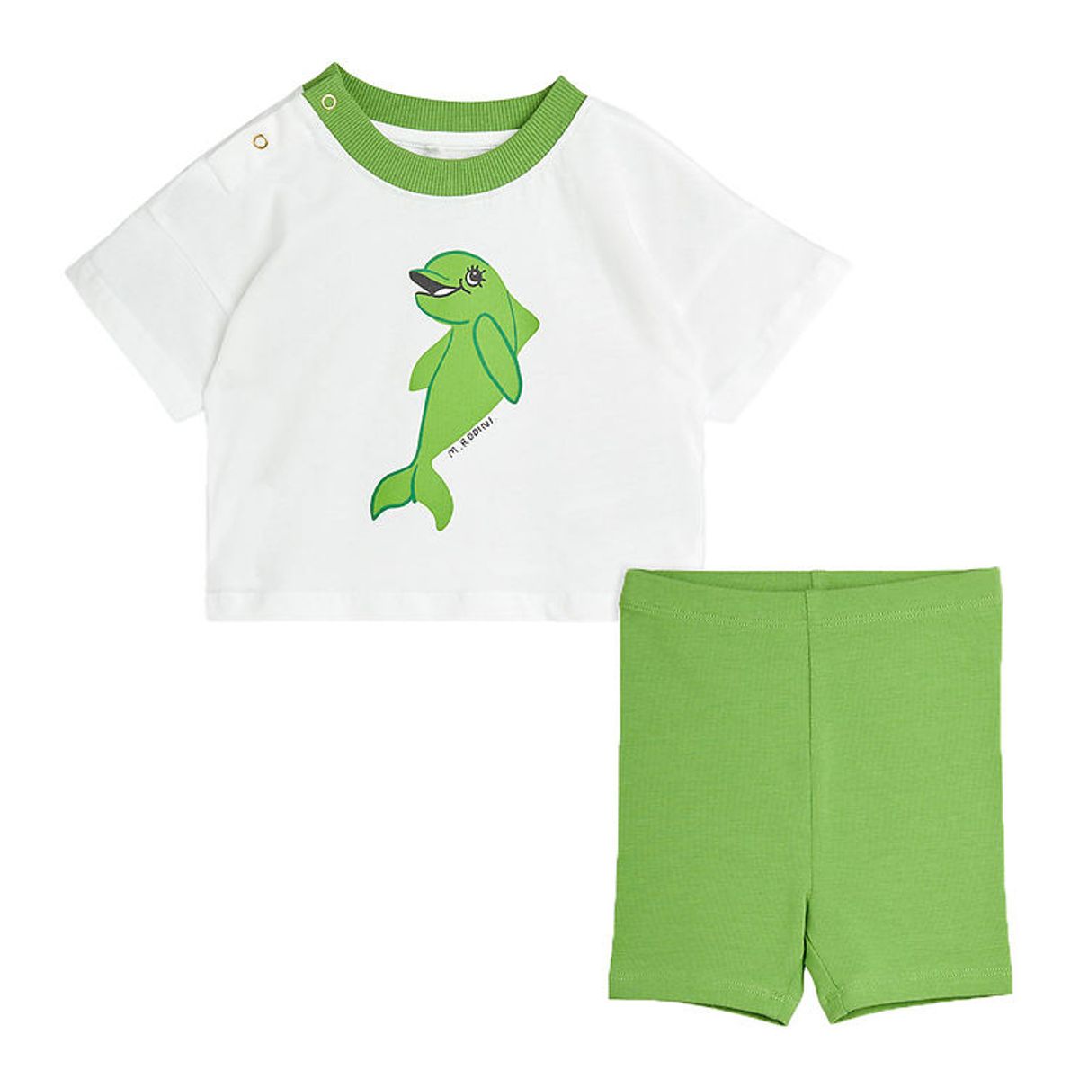 Mini Rodini Gaveæske - Shorts/T-shirt - Dolphin - Hvid/Grøn