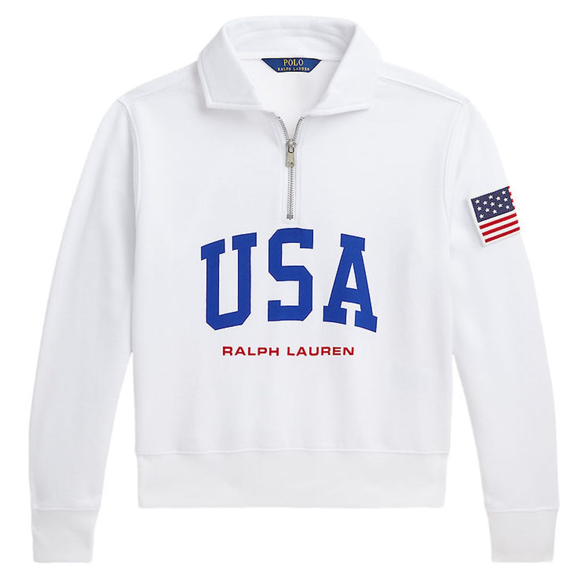 Polo Ralph Lauren Sweatshirt m. Lynlås - Cropped - Hvid m. USA