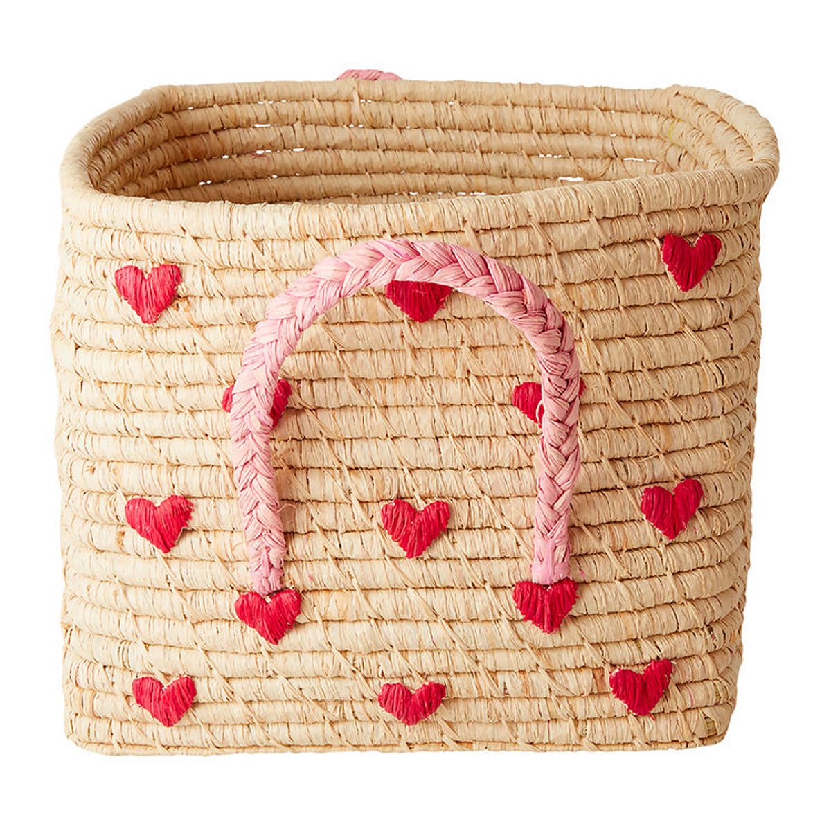 Rice Opbevaringskurv - Raffia - 30x30x25 cm - Natur m. Hjerter