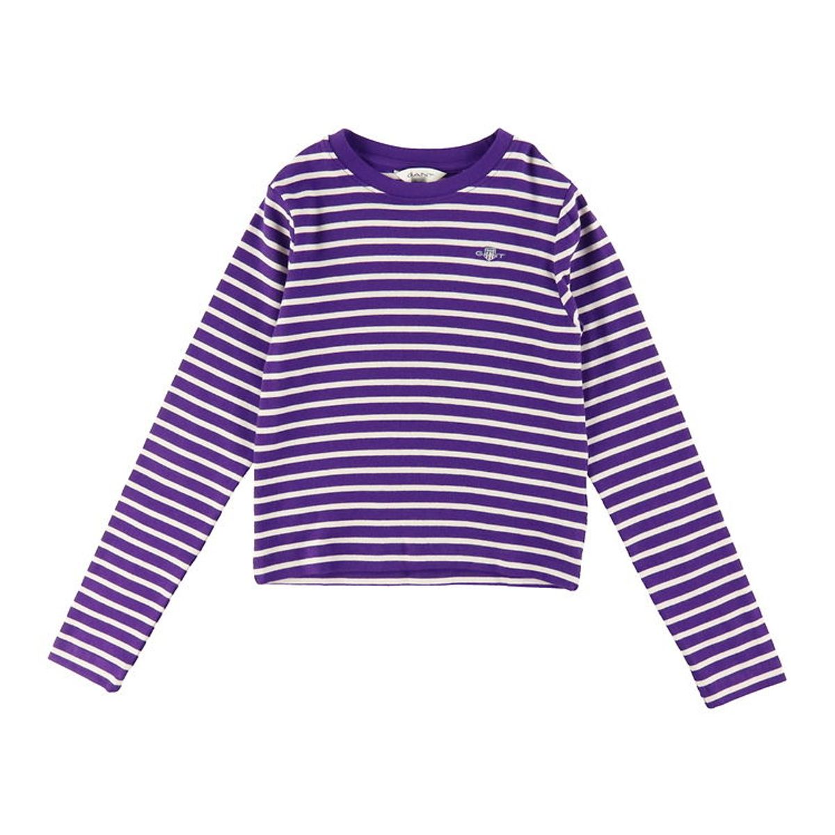 Gant Bluse - Cropped - Rib - Pansy Purple/Hvidstribet