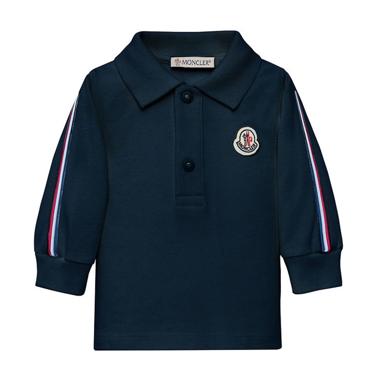 Moncler Polobluse - Medium Blue m. Logostriber