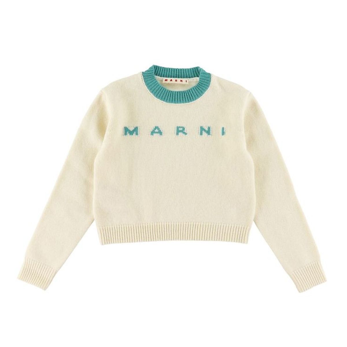 Marni Bluse - Uld - Cropped - Hvid/Turkis