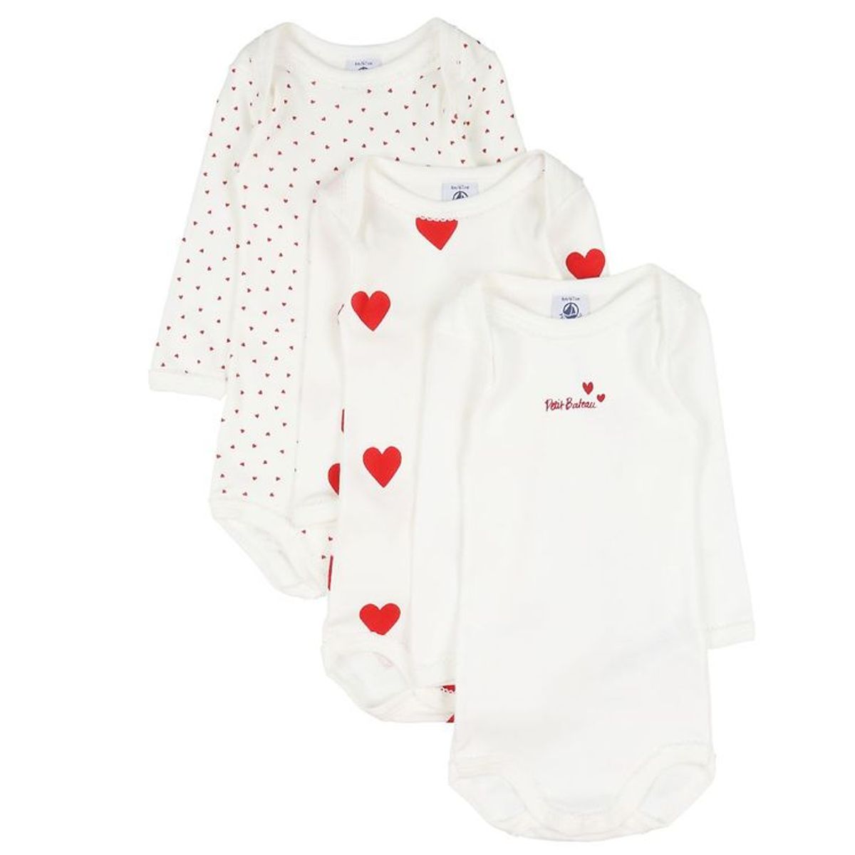 Petit Bateau Body l/æ - 3-pak - Hvid m. Hjerter