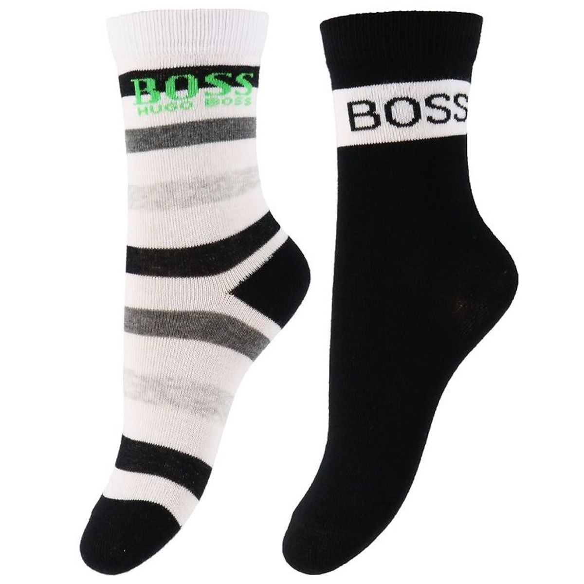 BOSS Strømper - 2-pak - Casual - Sort/Hvid m. Striber