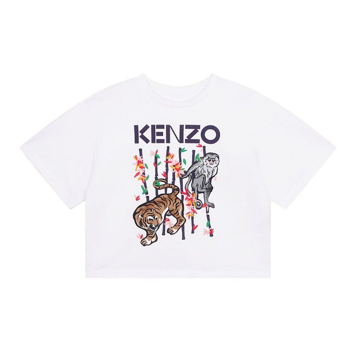 Kenzo T-shirt - Cropped - Hvid m. Dyr