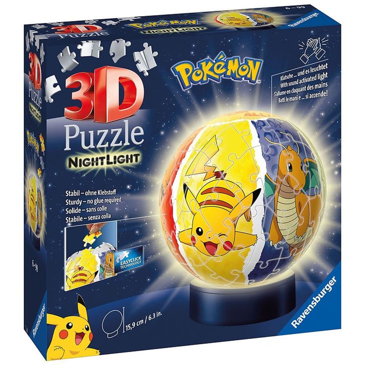 Ravensburger 3D Puslespil/Lampe - 74 Brikker - Ø12,9 cm - Pokémo