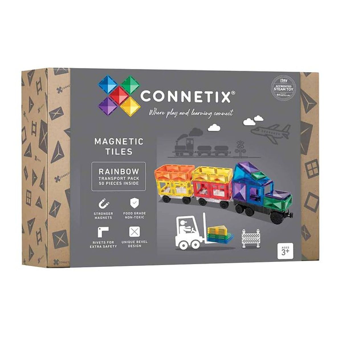 Connetix Magnetsæt - Transport - 50 Dele - Rainbow