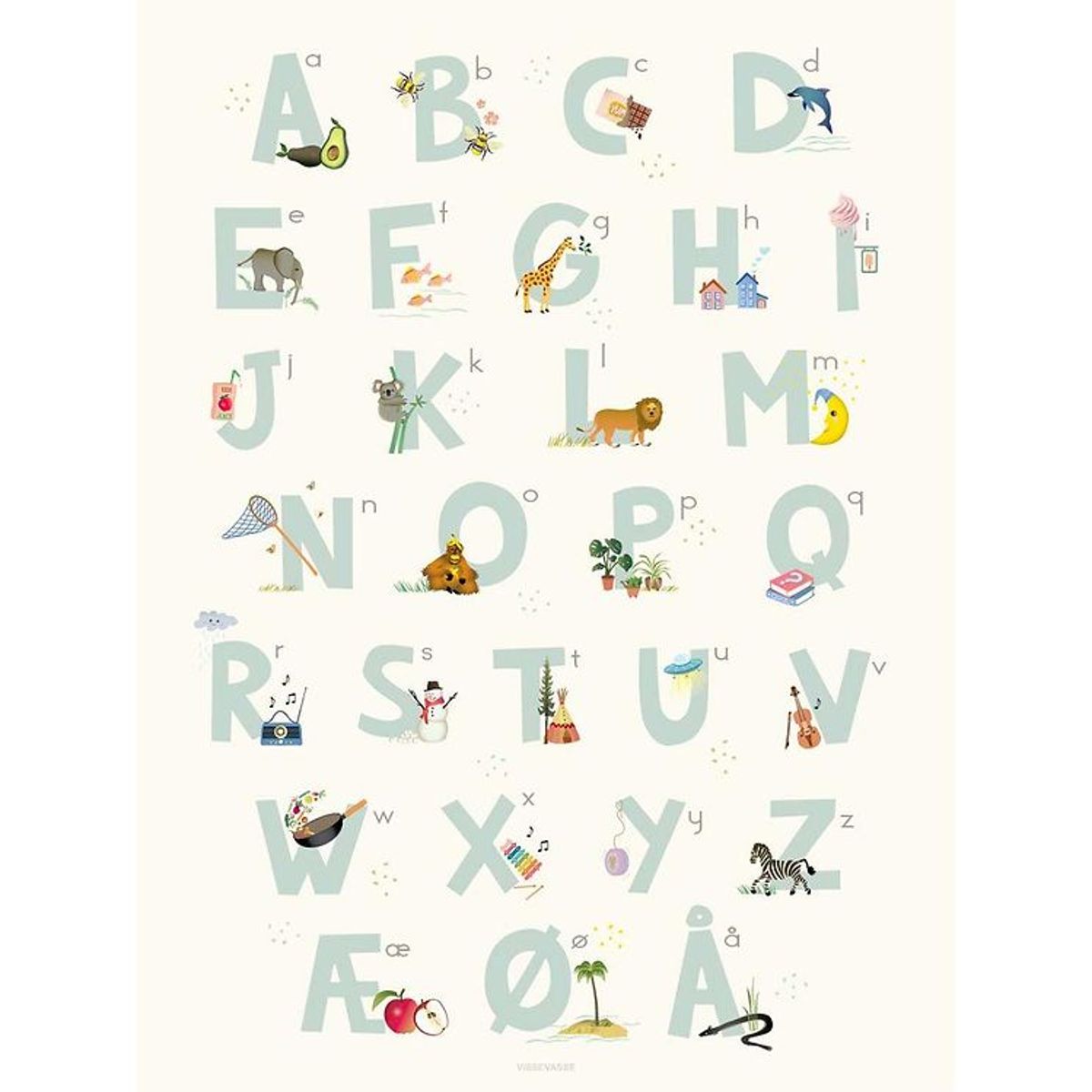 Vissevasse Plakat - 50x70 - Alphabet Blue Danish