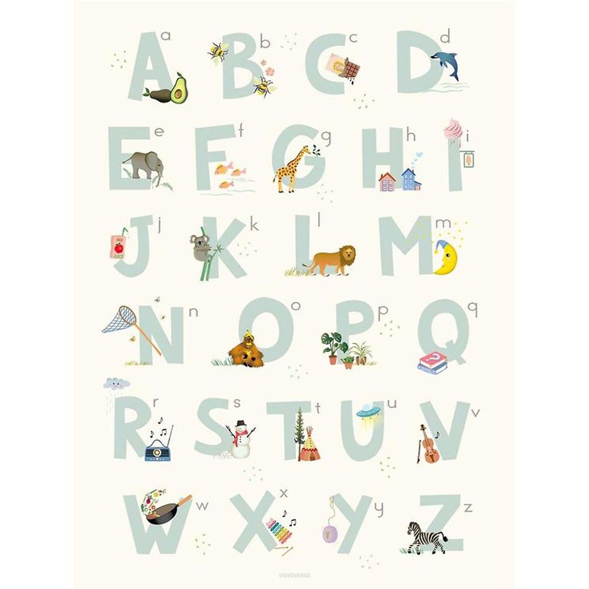 Vissevasse Plakat - 50x70 - Alphabet Blue English