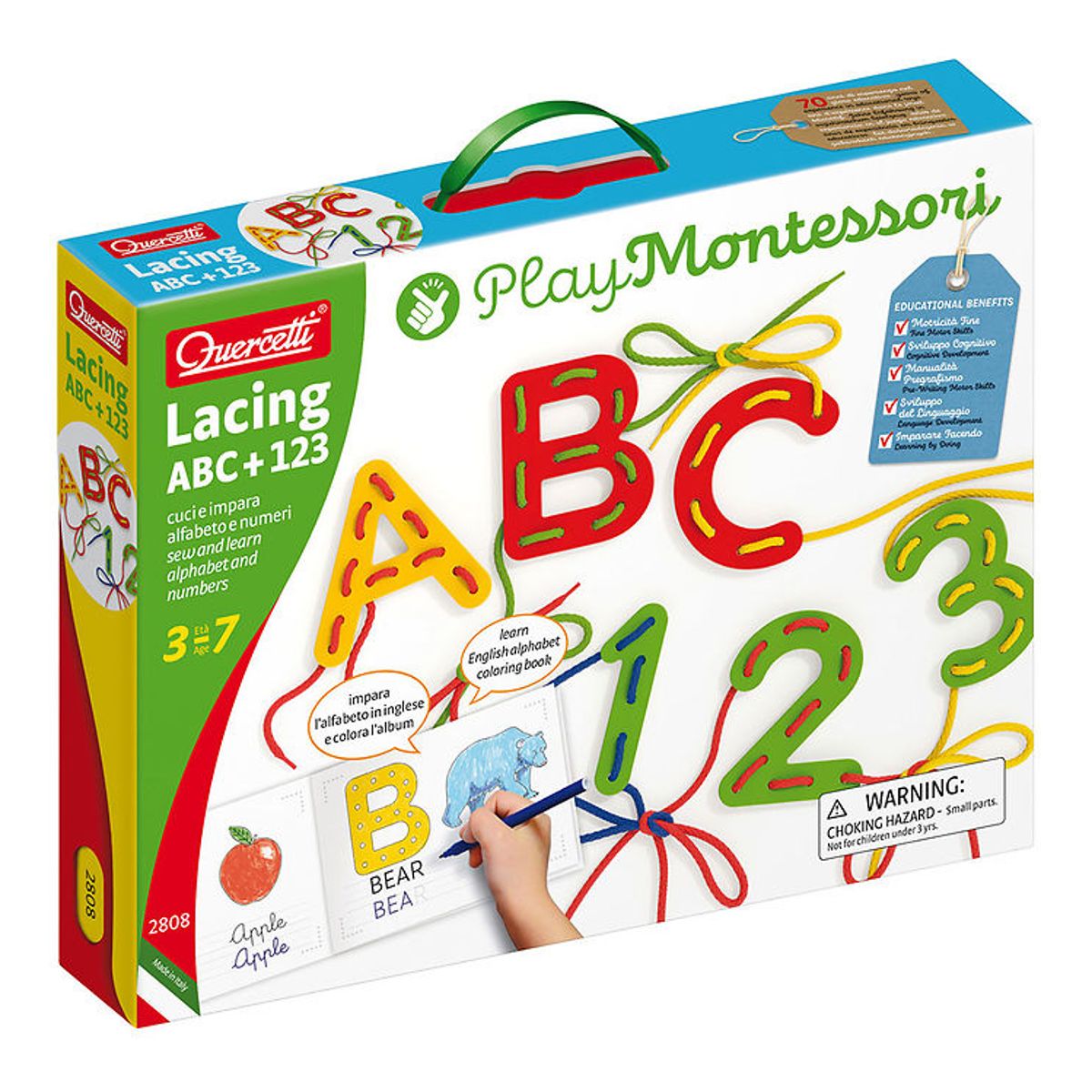 Quercetti Læringssæt - Lacing ABC+123 - Play Montessori - 2802