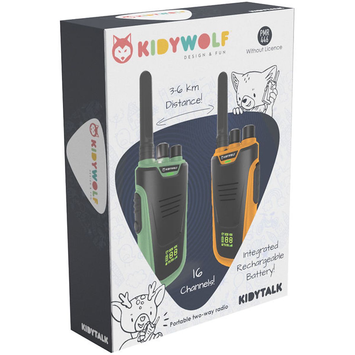 Kidywolf Walkie Talkie - 2 stk. - Kidytalk - Grøn/Orange