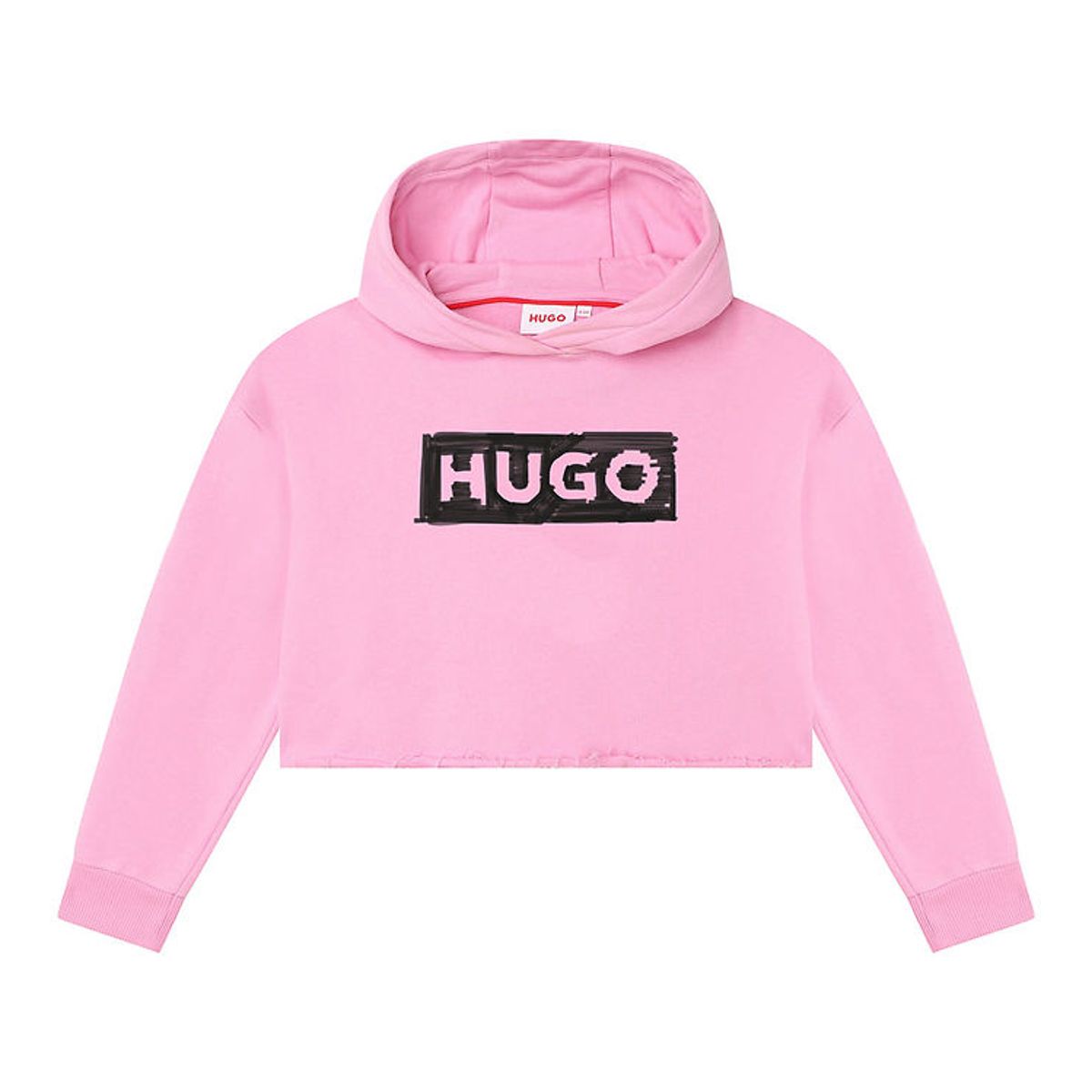 HUGO Hættetrøje - Cropped - Rosa m. Sort