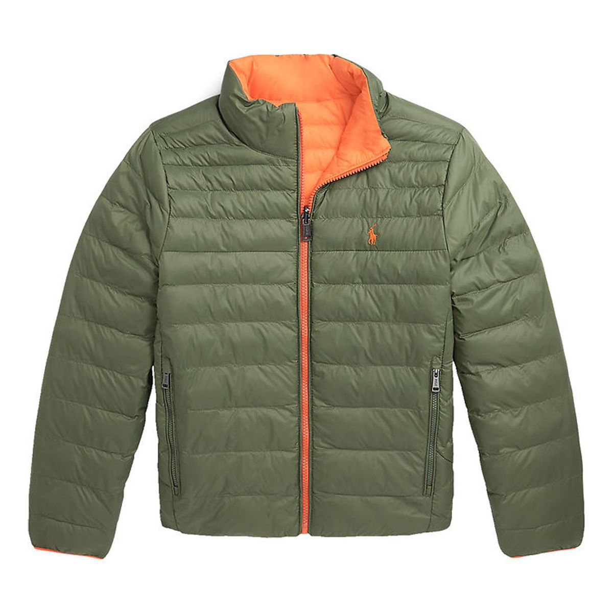 Polo Ralph Lauren Dynejakke - Vendbar - Army/Orange