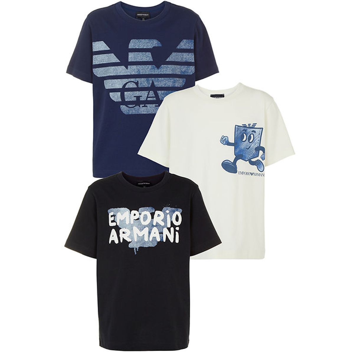 Emporio Armani T-shirts - 3-pak - Blå/Hvid/Navy m. print