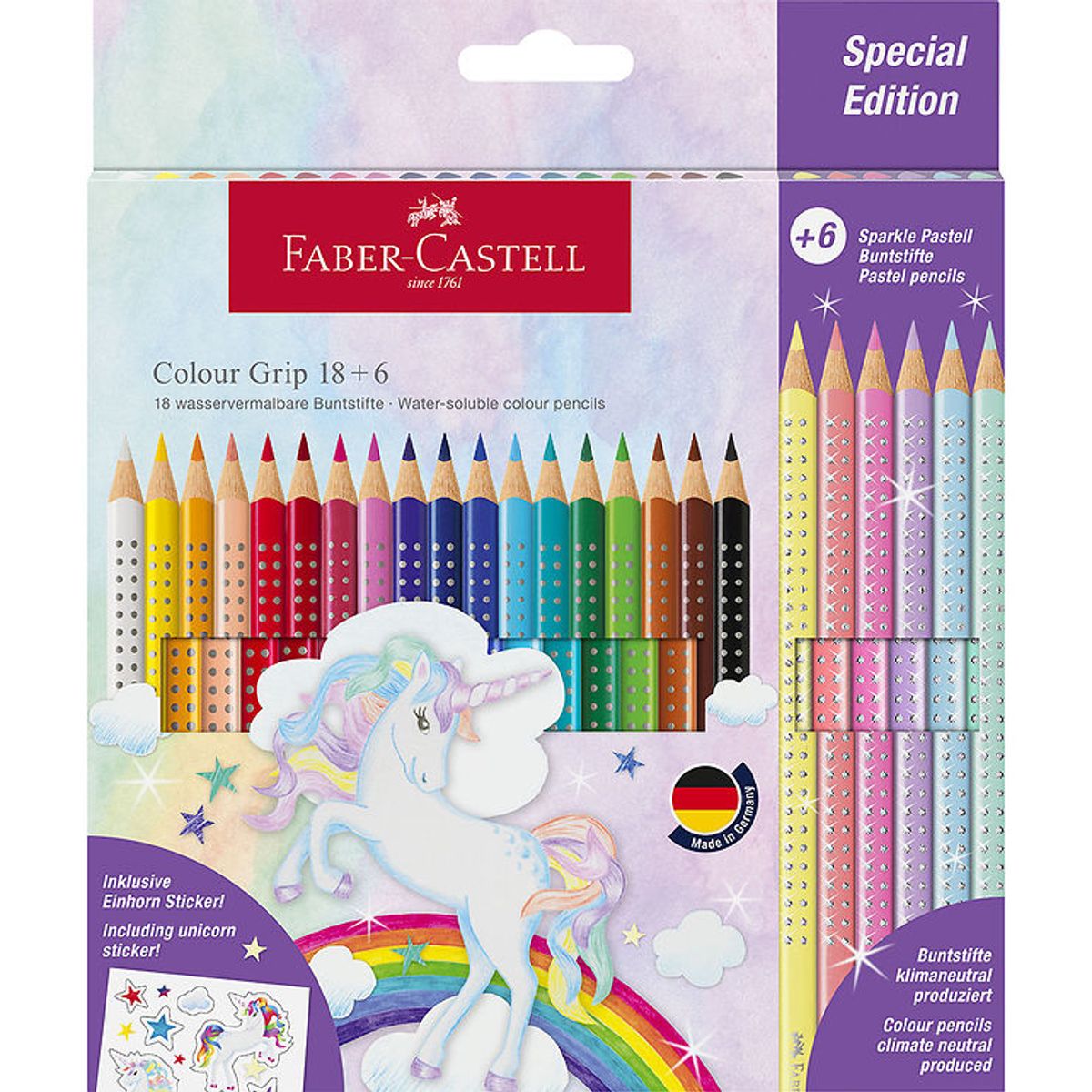 Faber-Castell Farveblyanter - Trekantet - Grip Unicorn - 18+6 st