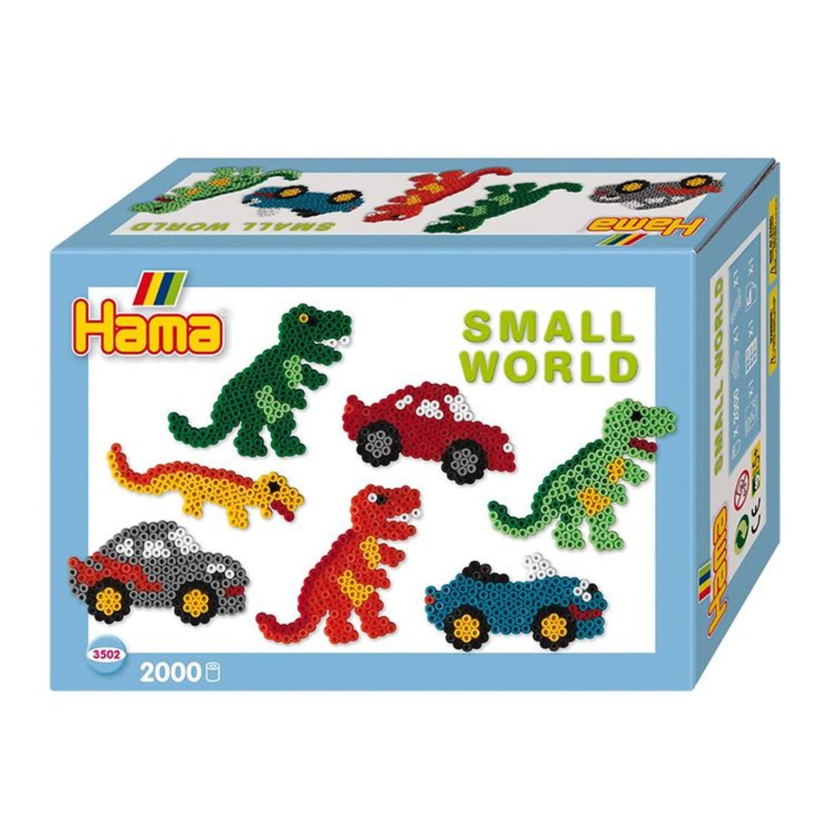 Hama Midi Perler - Small World - 2000 stk. - Dinosaurer & Biler