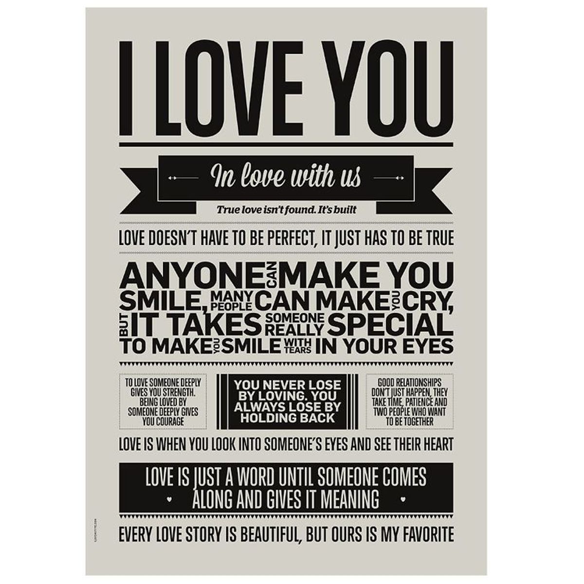 I Love My Type Plakat - 50x70 - I Love You - Warm Grey