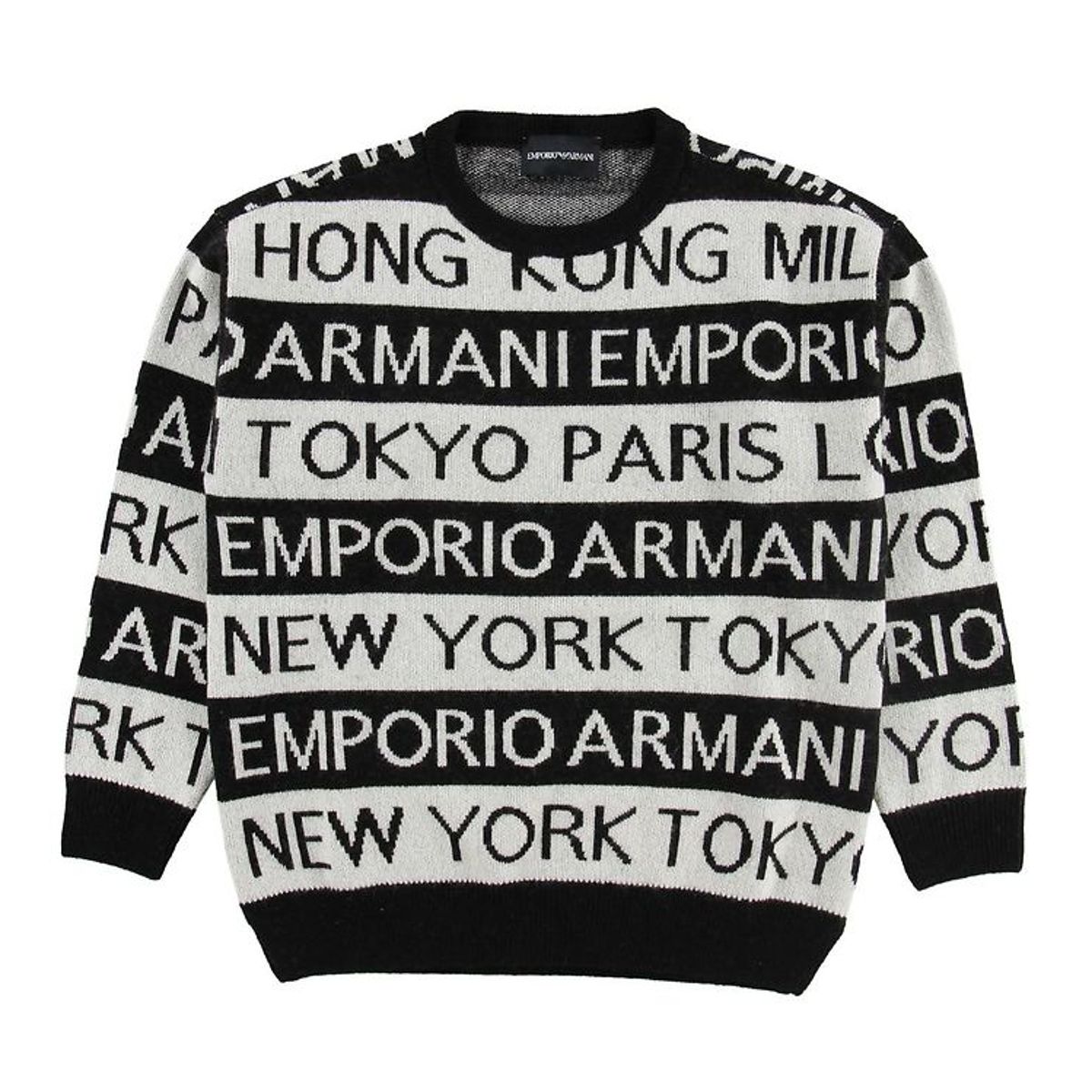 Emporio Armani Bluse - Uld - Sort/Hvidstribet