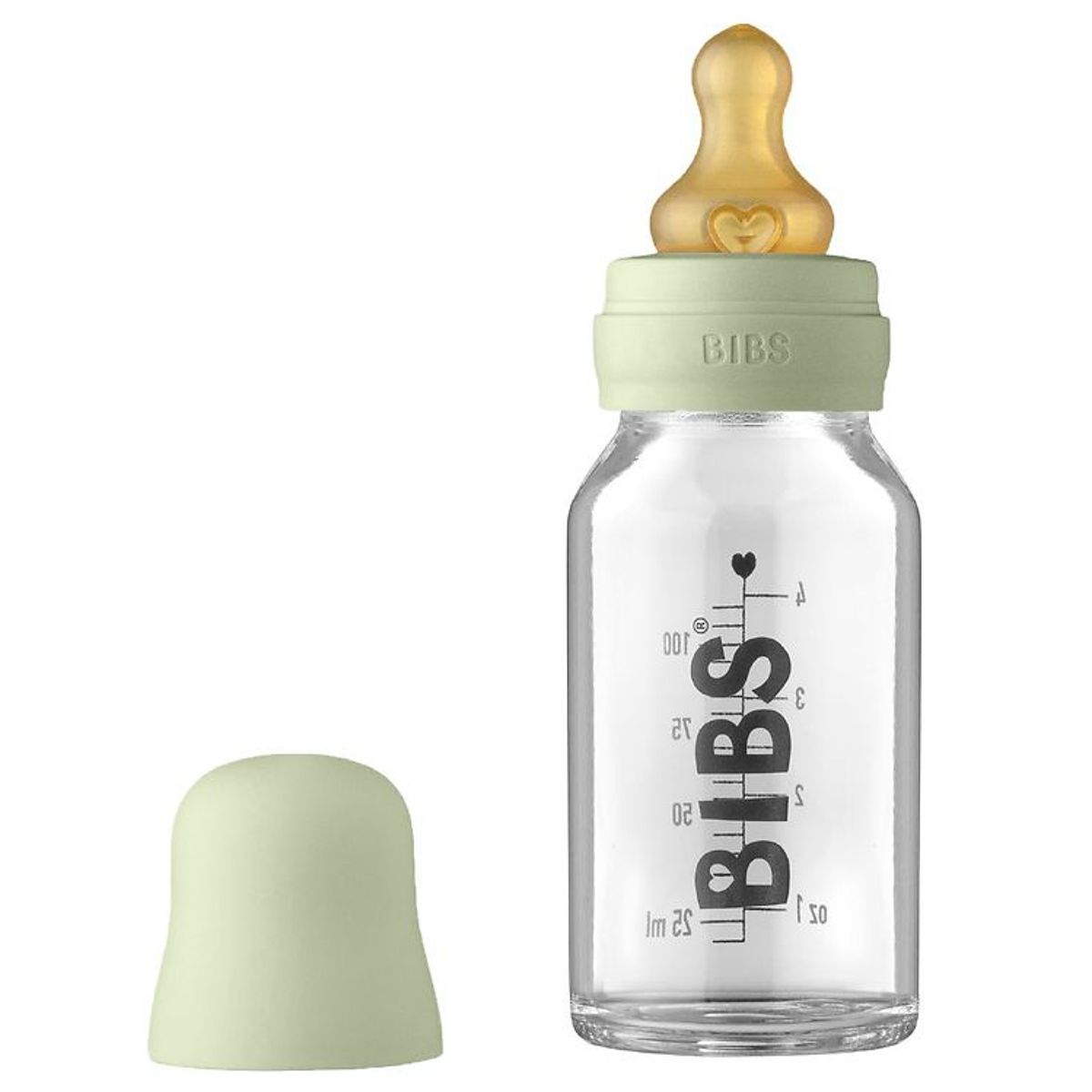 BIBS Sutteflaske - Glas - Slow Flow - 110 ml - Naturgummi - Sage