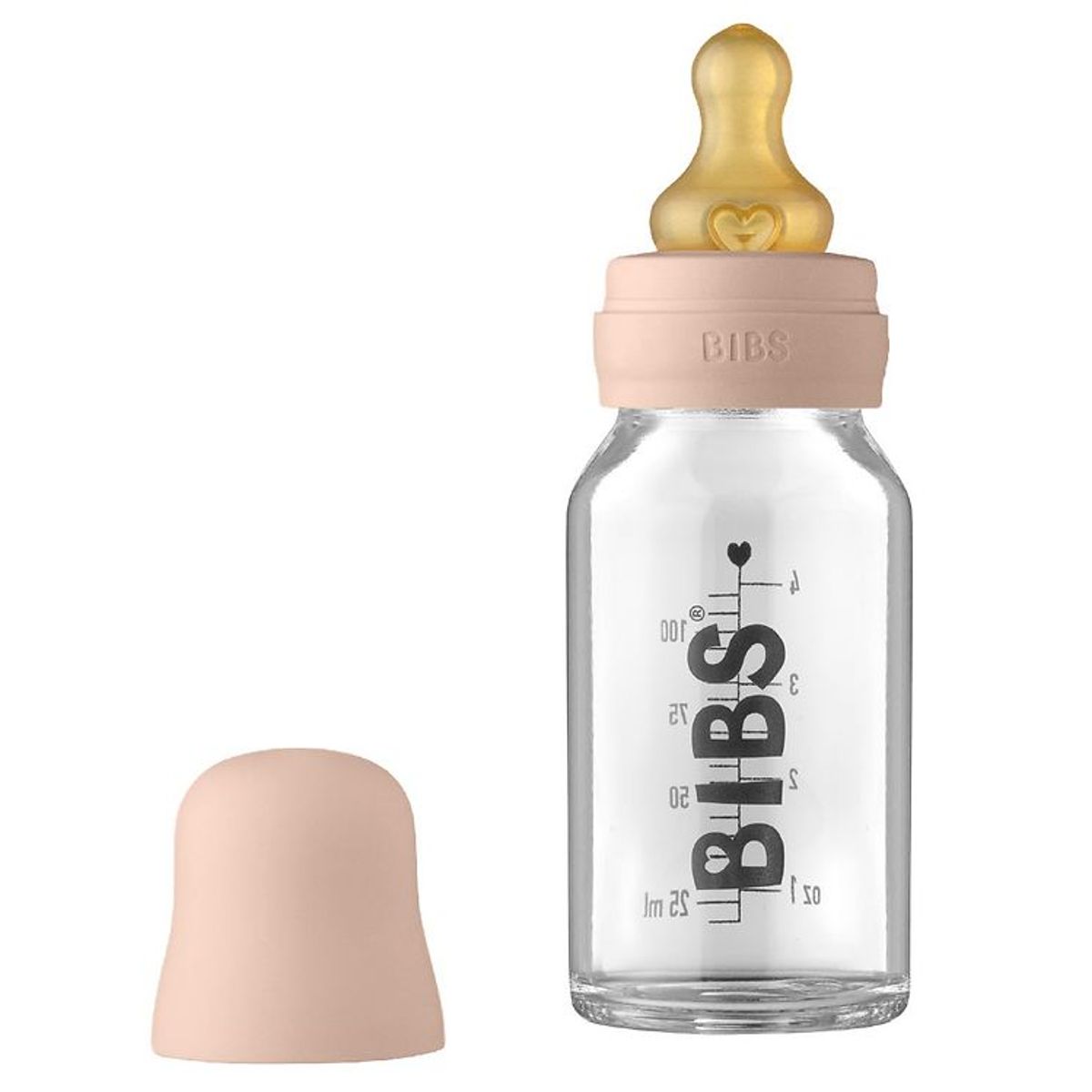 BIBS Sutteflaske - Glas - Slow Flow - 110 ml - Naturgummi - Blus