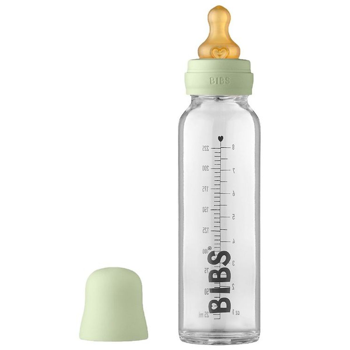 BIBS Sutteflaske - Glas - Slow Flow - 225 ml - Naturgummi - Sage