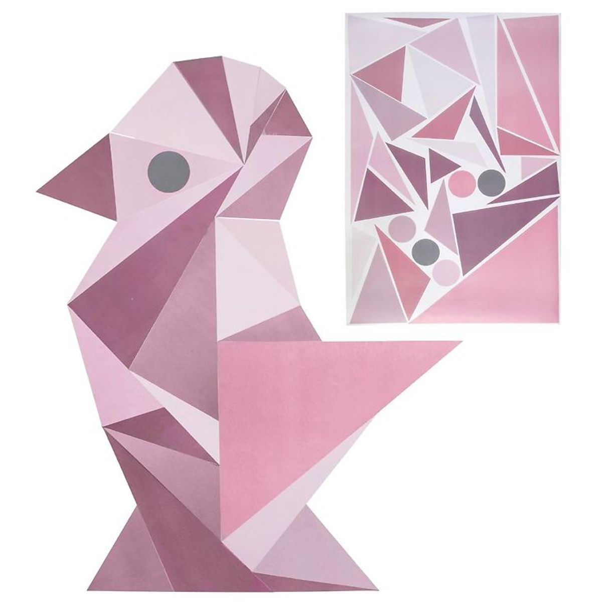 Sebra Wallstickers - Rosa Geometrisk Fugl